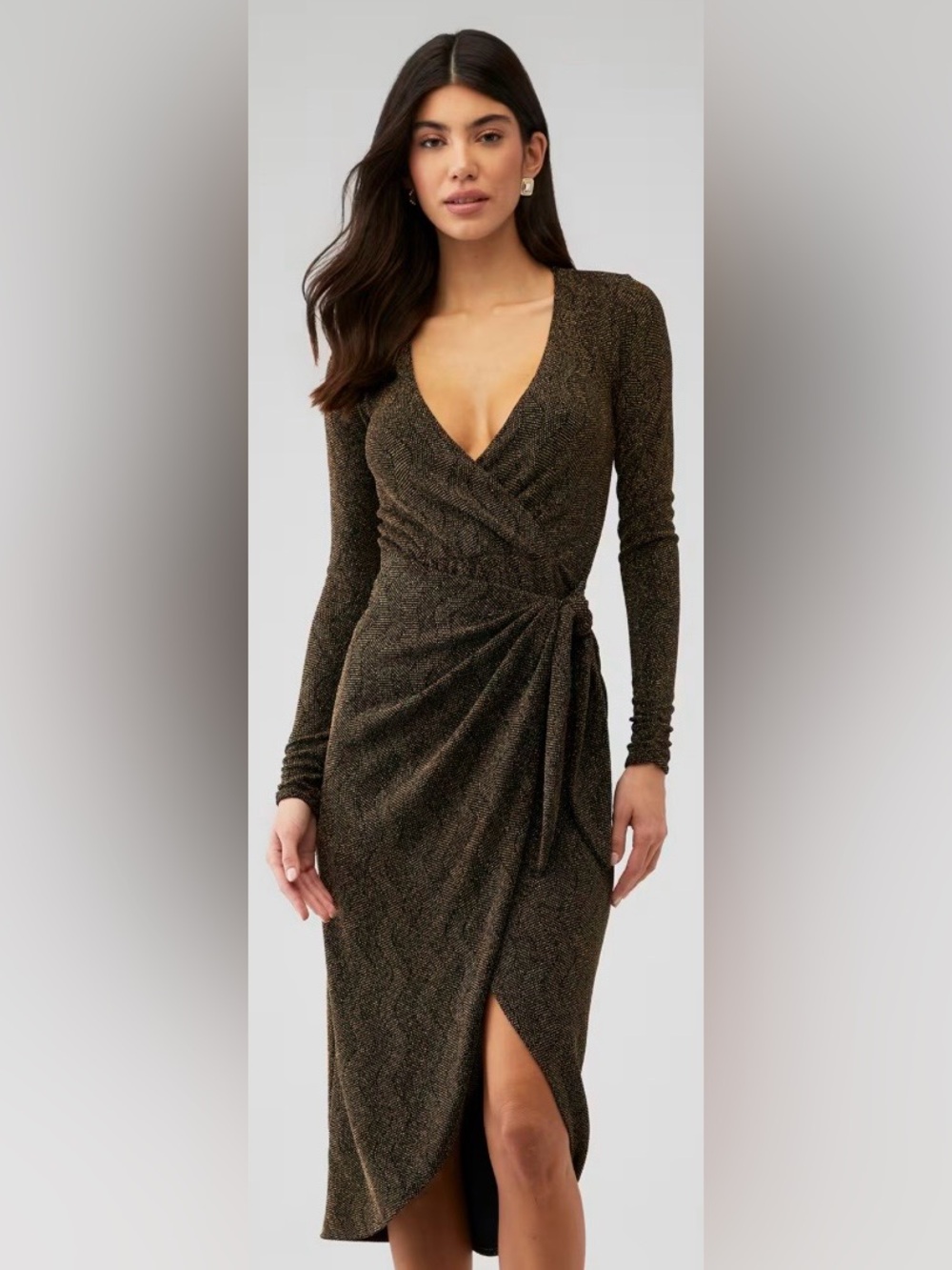Show Me Your MuMu Bronze-Brown Wrap Midi Dress